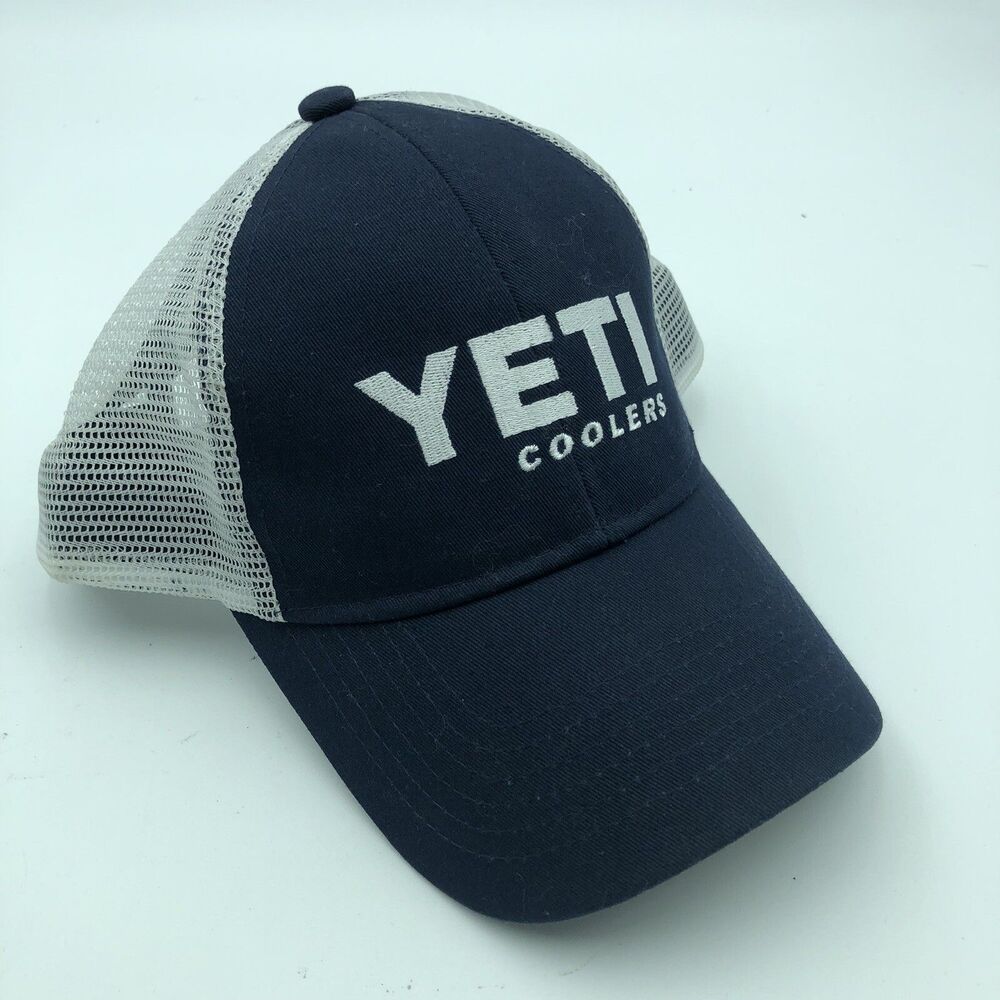 Yeti Coolers Trucker Snapback Cap Hat Mesh Back Trucker Blue White Embroidered